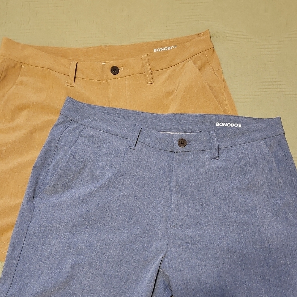 2 Bonobos Men's Shorts in Blue & Tan waist 35 7" inseam